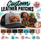 Custom leather patches laser engraved with your own design, shown on a trucker cap with all seven color options