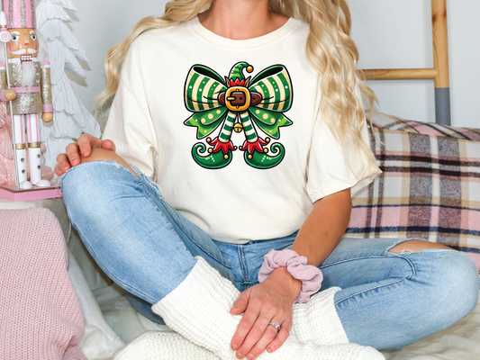 Elf Christmas Coquette Bow Graphic T-Shirt