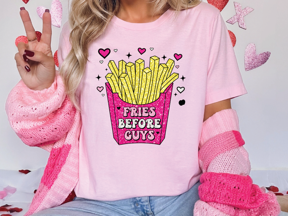Fries Before Guys Retro Valentines Day Graphic T-Shirt