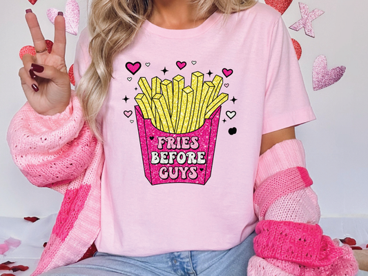 Fries Before Guys Retro Valentines Day Graphic T-Shirt