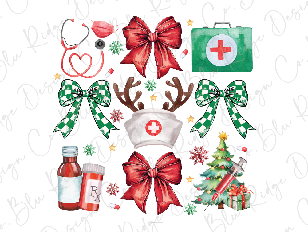 Christmas Nurse Necessities Collage Graphic T-Shirt