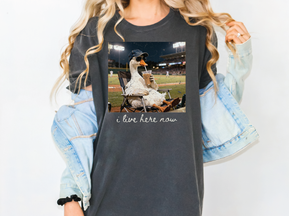 I live Here Now Goose Ballfield Baseball Mama Graphic T-Shirt