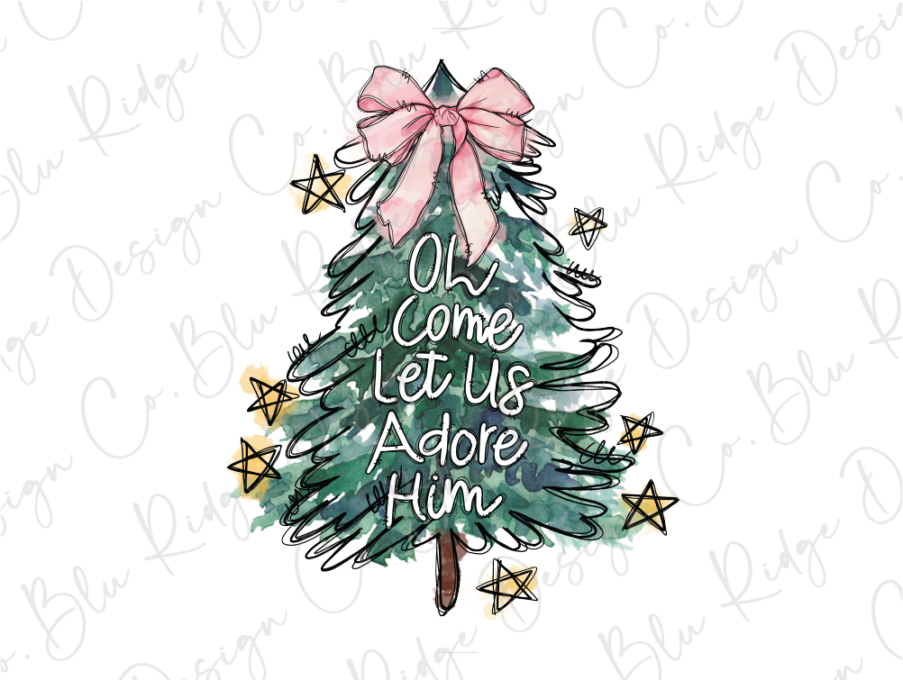 Oh Come Let Us Adore Him Christmas Tree Graphic T-Shirt