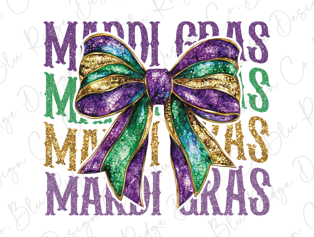 Mardi Gras Stacked Glitter Bow Design Graphic T-Shirt