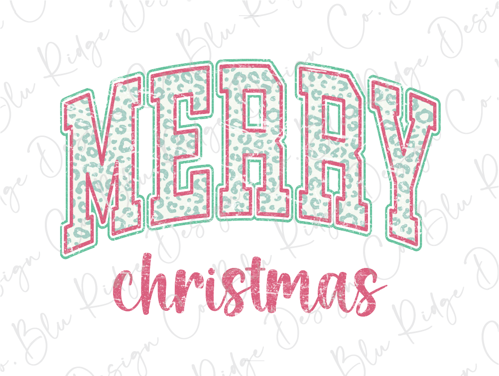 Pink Green Leopard Merry Christmas Graphic T-Shirt
