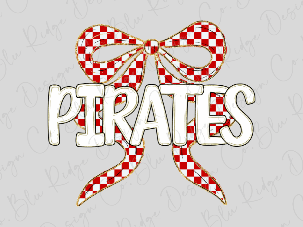 Pirates Red And White Checkered Bow Graphic T-Shirt