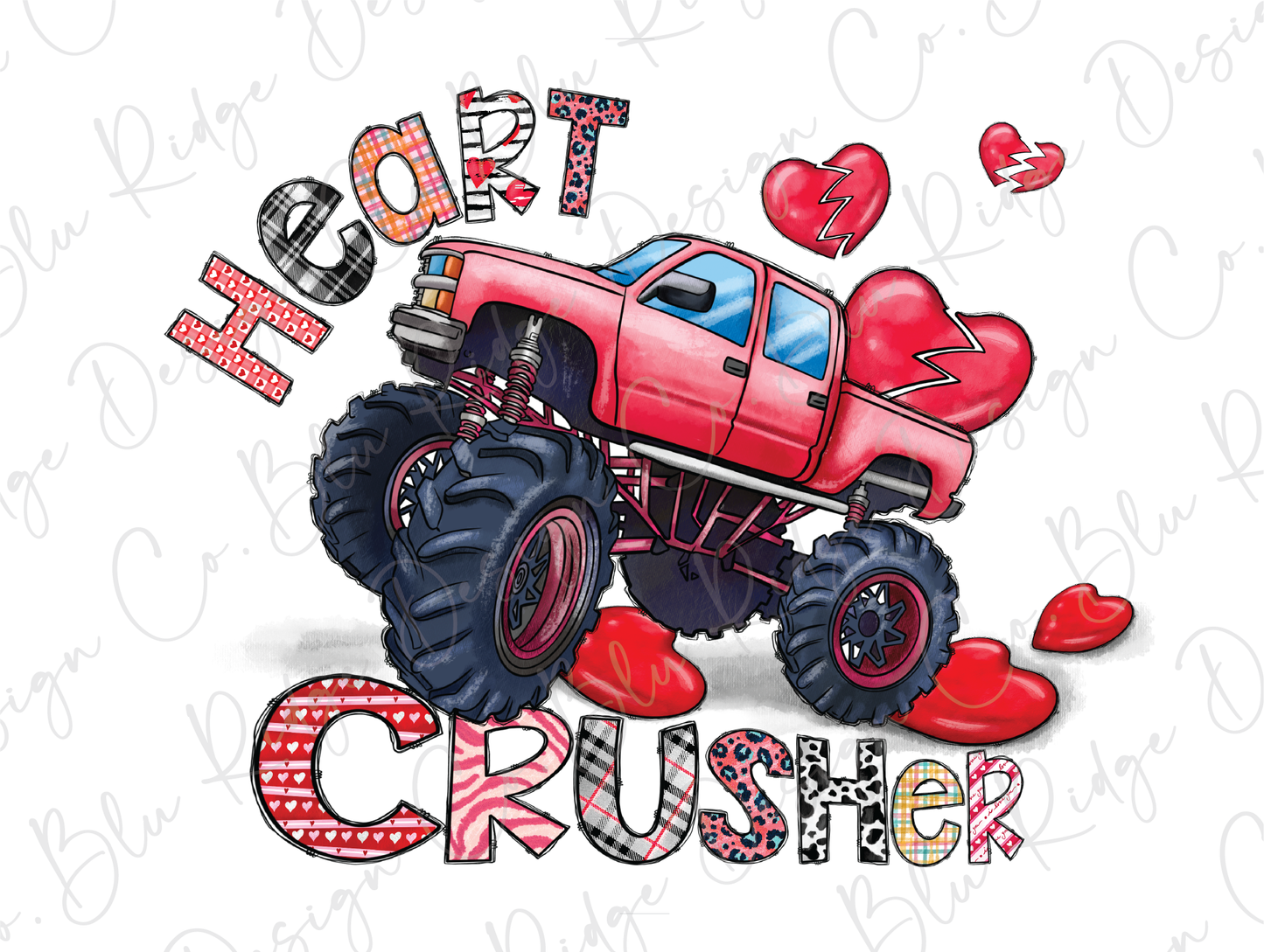 Valentines Day Heart Crusher Monster Truck Heartbreaker Anti Valentines Graphic T-Shirt