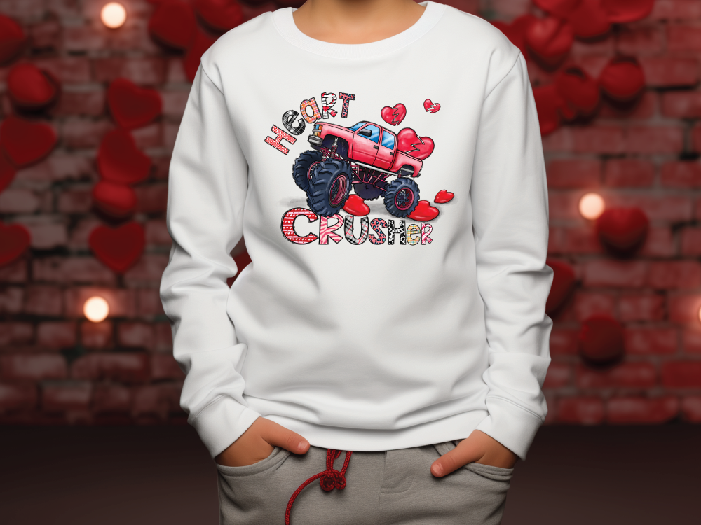 Valentines Day Heart Crusher Monster Truck Heartbreaker Anti Valentines Graphic T-Shirt