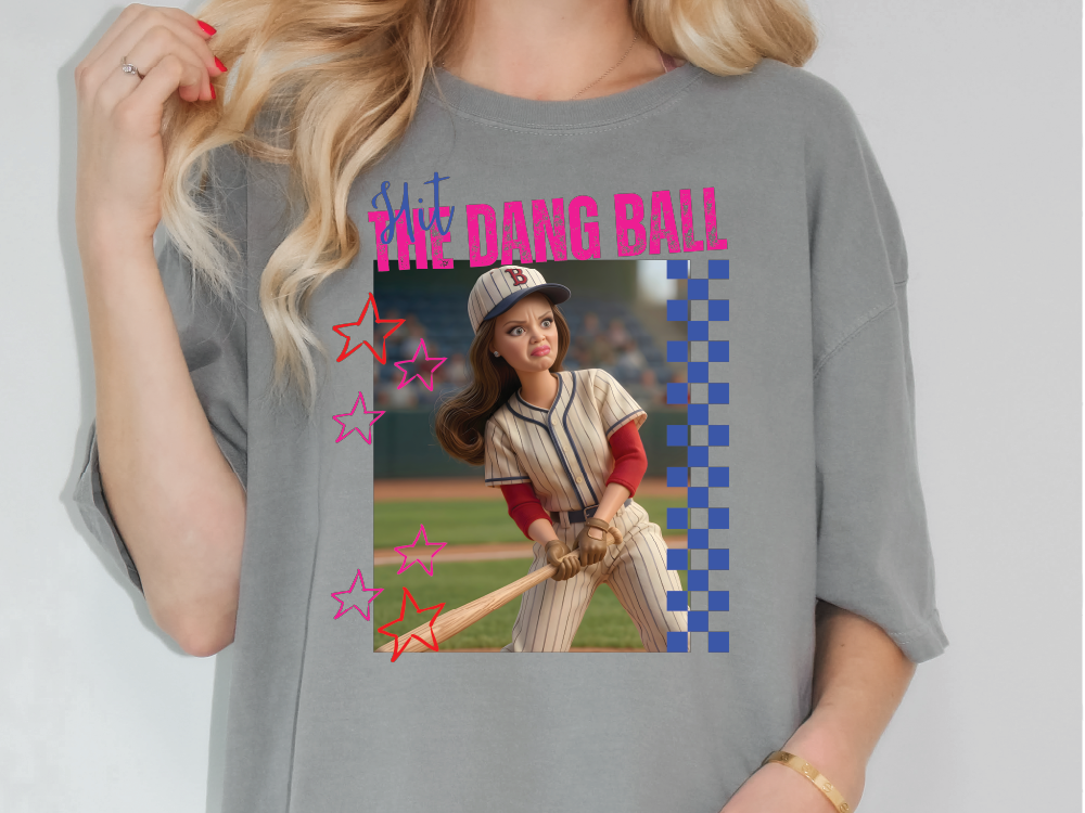 Hit The Dang Ball Doll Ballfield Baseball Mama Graphic T-Shirt