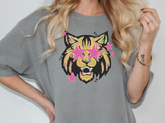 Preppy Neon Star Eyed Wildcats Mascots Graphic T-Shirt