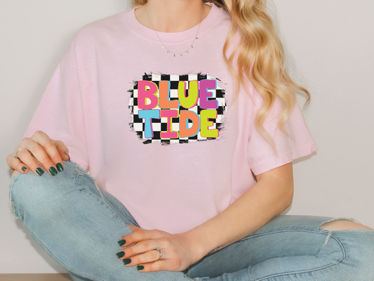 Blue Tide Long County Retro Neon School Spirit Graphic T-Shirt