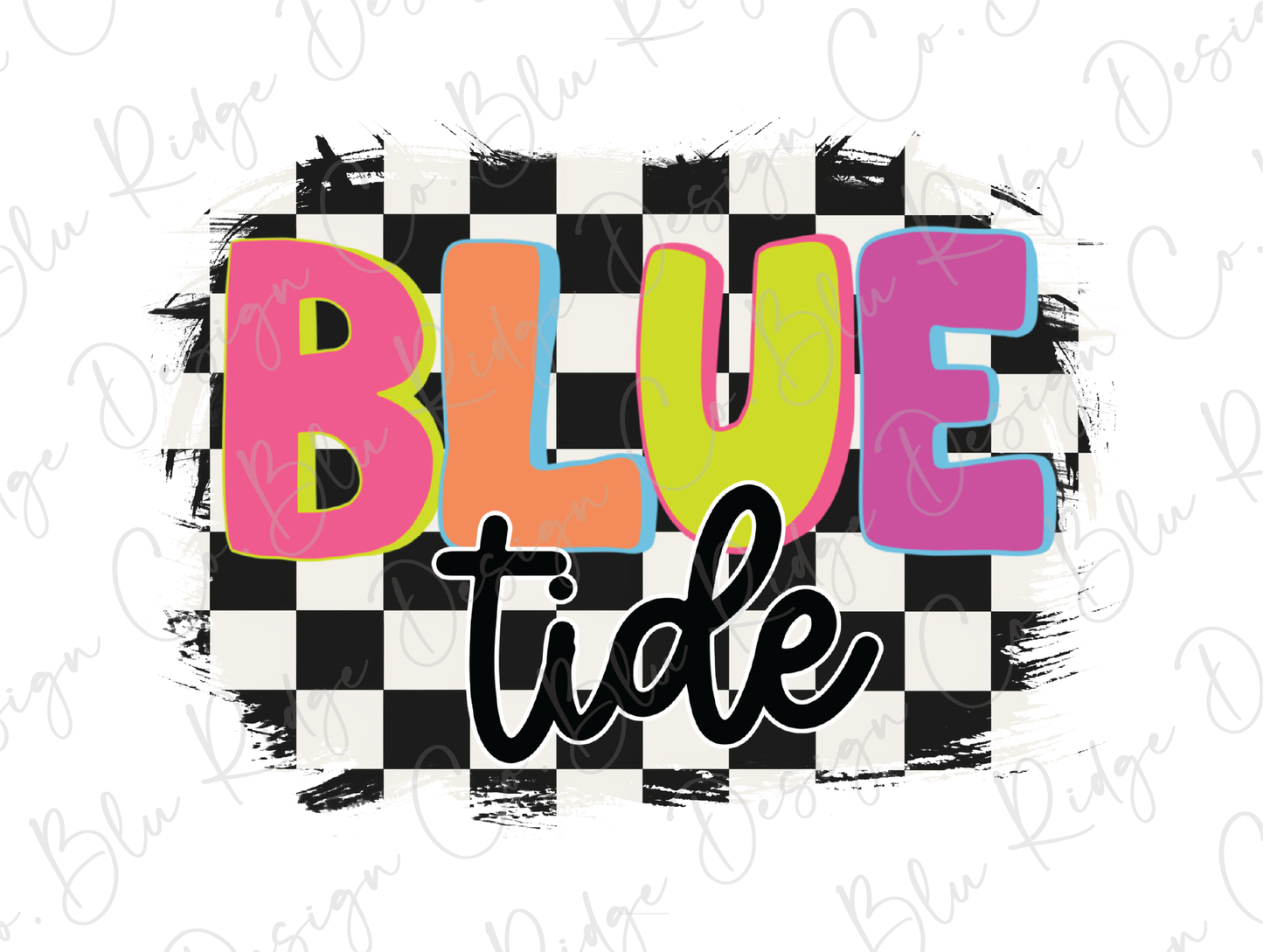 Checkered Colorful Blue Tide Graphic T-Shirt