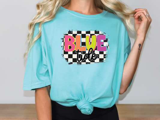 Checkered Colorful Blue Tide Graphic T-Shirt