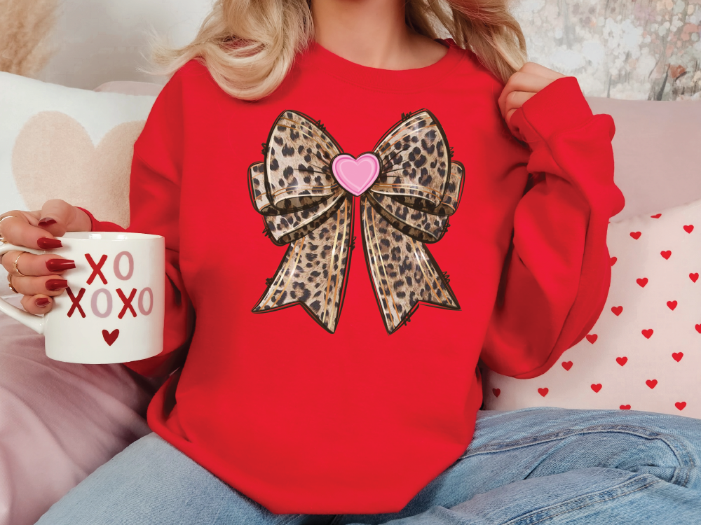 Leopard Coquette Valentines Day Bow Graphic T-Shirt
