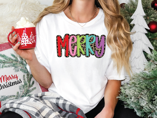 Merry Colorful Leopard Graphic T-Shirt