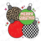 Merry Christmas Ornaments Checkered Leopard Graphic T-Shirt