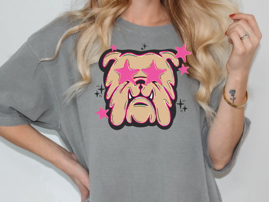 Preppy Neon Star Eyed Bulldogs Mascots Graphic T-Shirt