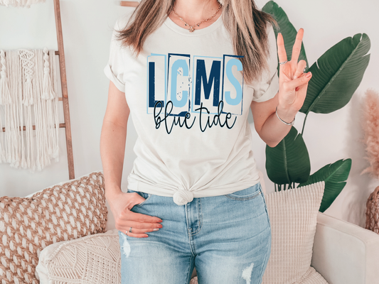 Long County Middle School Blue Tide School Spirit Stamp Letters Graphic T-Shirt