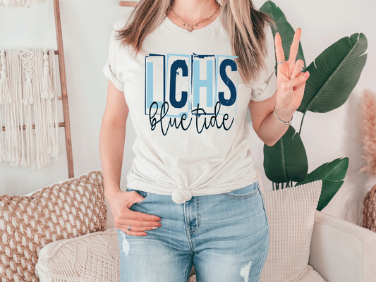 Long County High School Blue Tide School Spirit Stamp Letters Graphic T-Shirt
