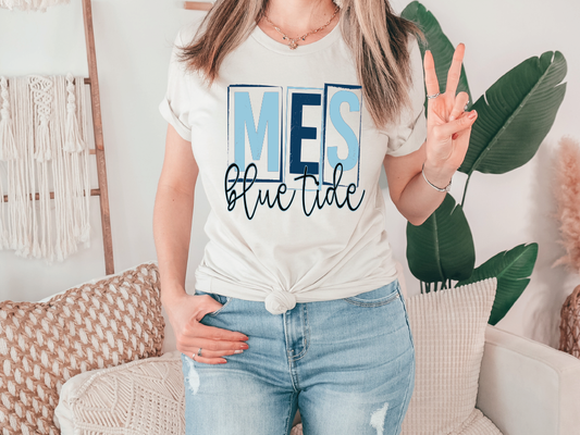 Long County McClelland Elementary School Blue Tide School Spirit Stamp Letters Graphic T-Shirt