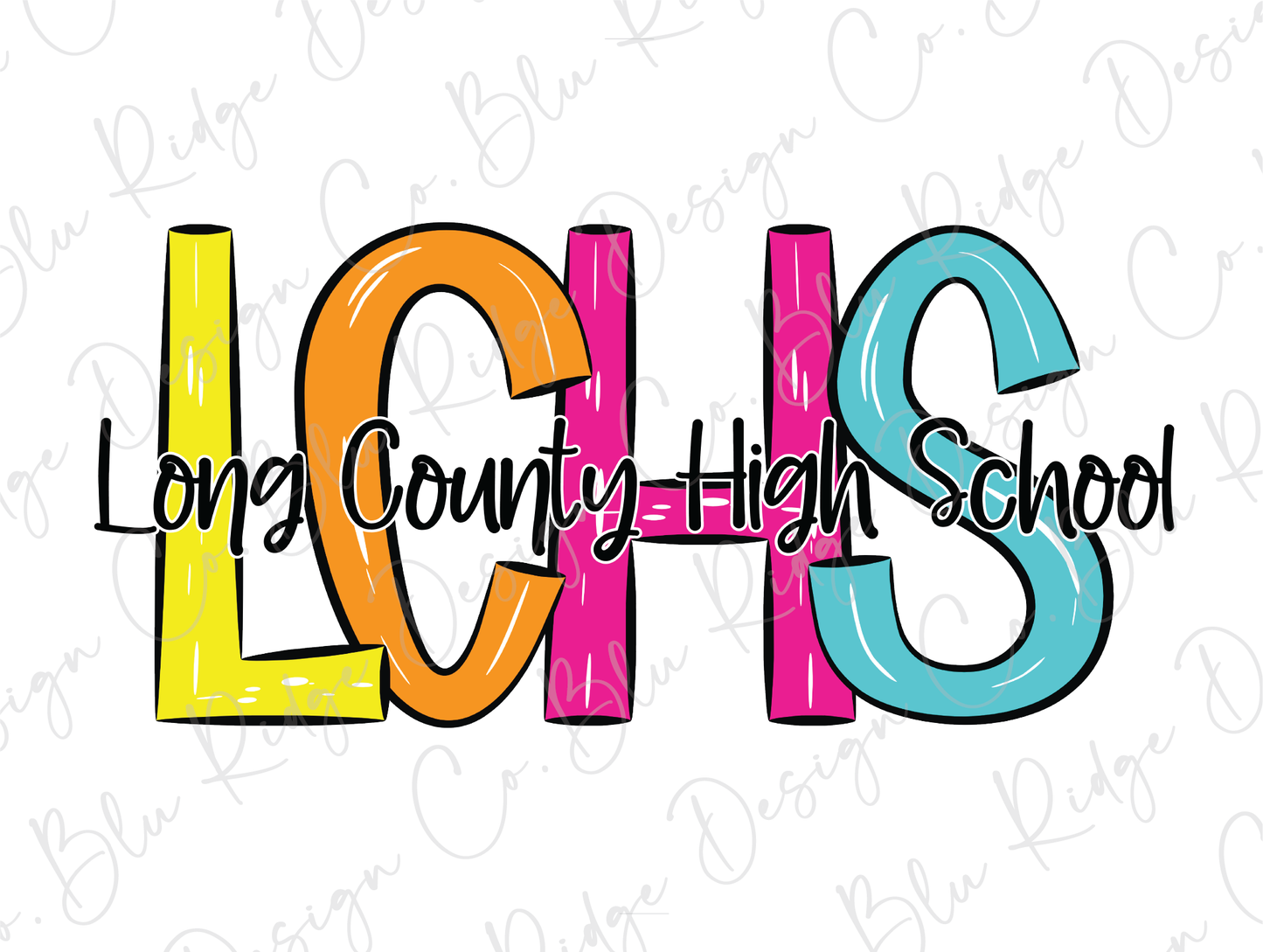 Long County High School LCHS Initials Blue Tide School Spirit Bright Letters Graphic T-Shirt