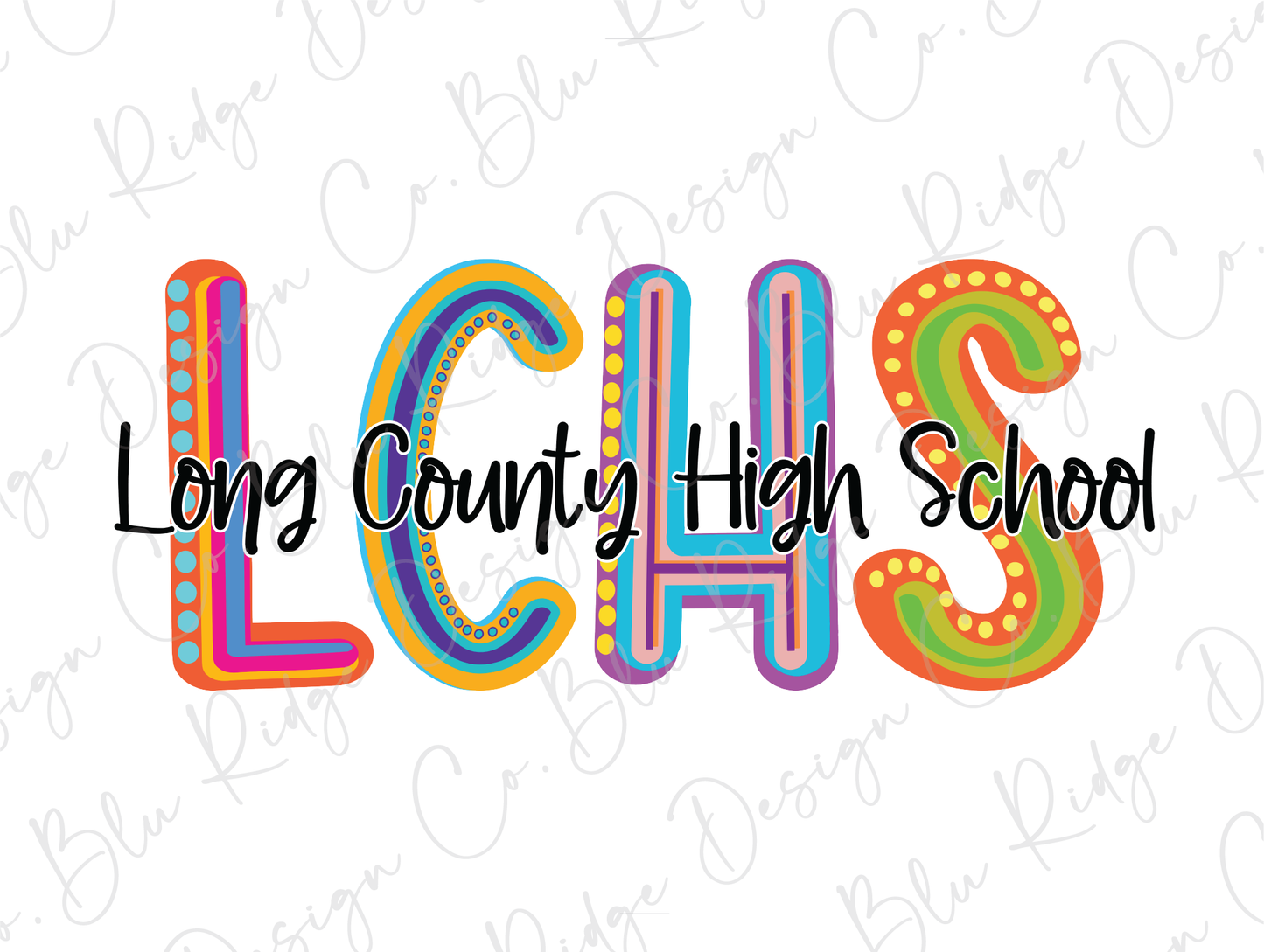 Long County High School LCHS Initials Blue Tide School Spirit Neon Letters Graphic T-Shirt
