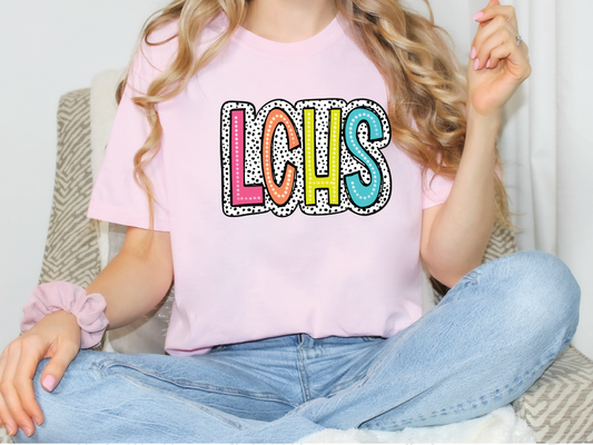 Long County High School LCHS Initials Dalmatian Graphic T-Shirt