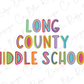 Long County Middle School Blue Tide School Spirit Neon Letters Graphic T-Shirt