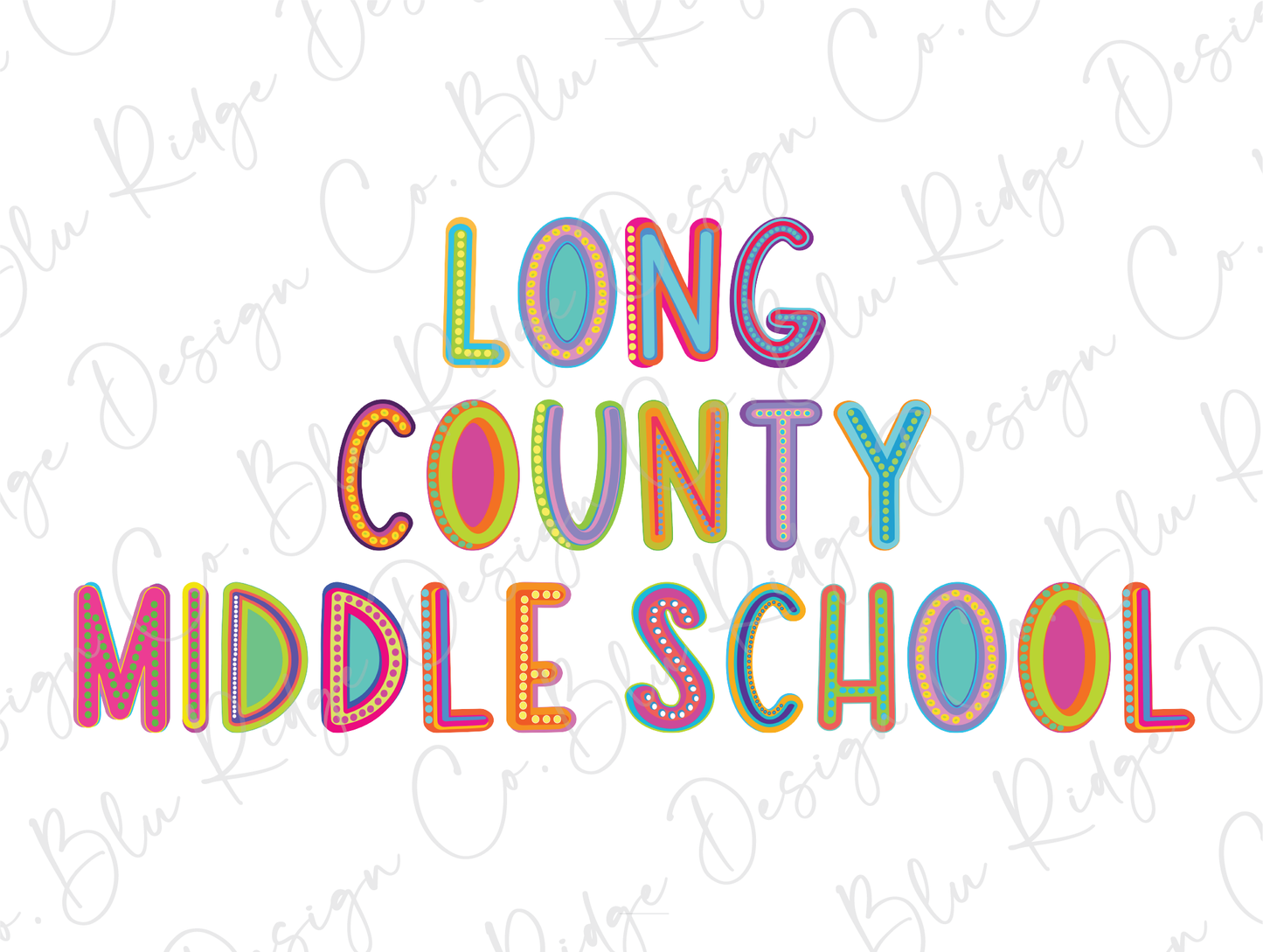 Long County Middle School Blue Tide School Spirit Neon Letters Graphic T-Shirt