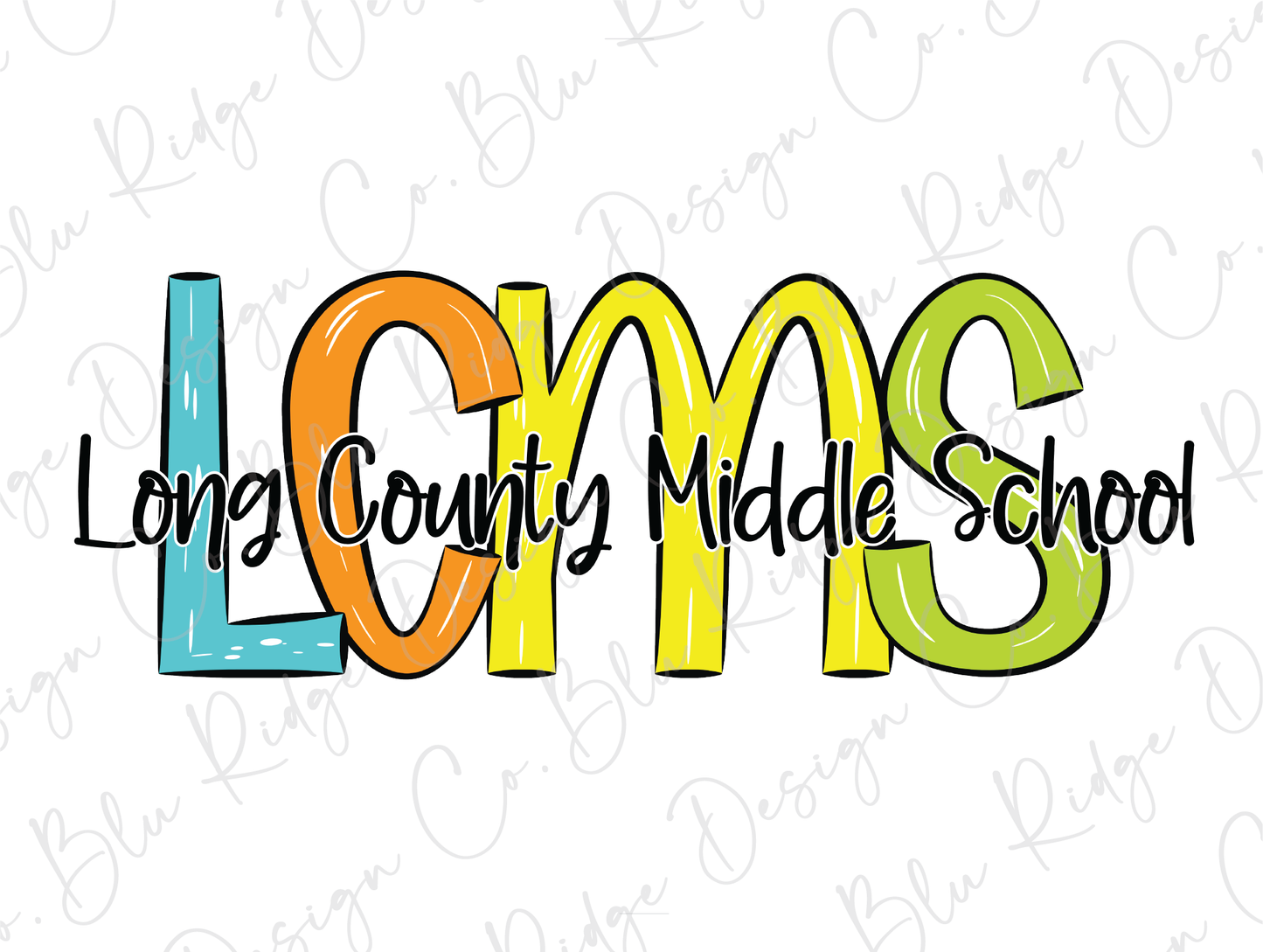 Long County Middle School LCMS Initials Blue Tide School Spirit Bright Letters Graphic T-Shirt