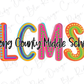 Long County Middle School LCMS Initials Blue Tide School Spirit Neon Letters Graphic T-Shirt