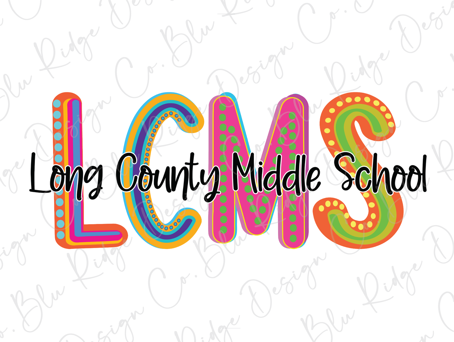 Long County Middle School LCMS Initials Blue Tide School Spirit Neon Letters Graphic T-Shirt