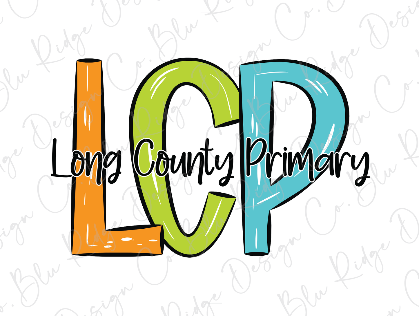 Long County Primary School LCP Initials Blue Tide School Spirit Bright Letters Graphic T-Shirt