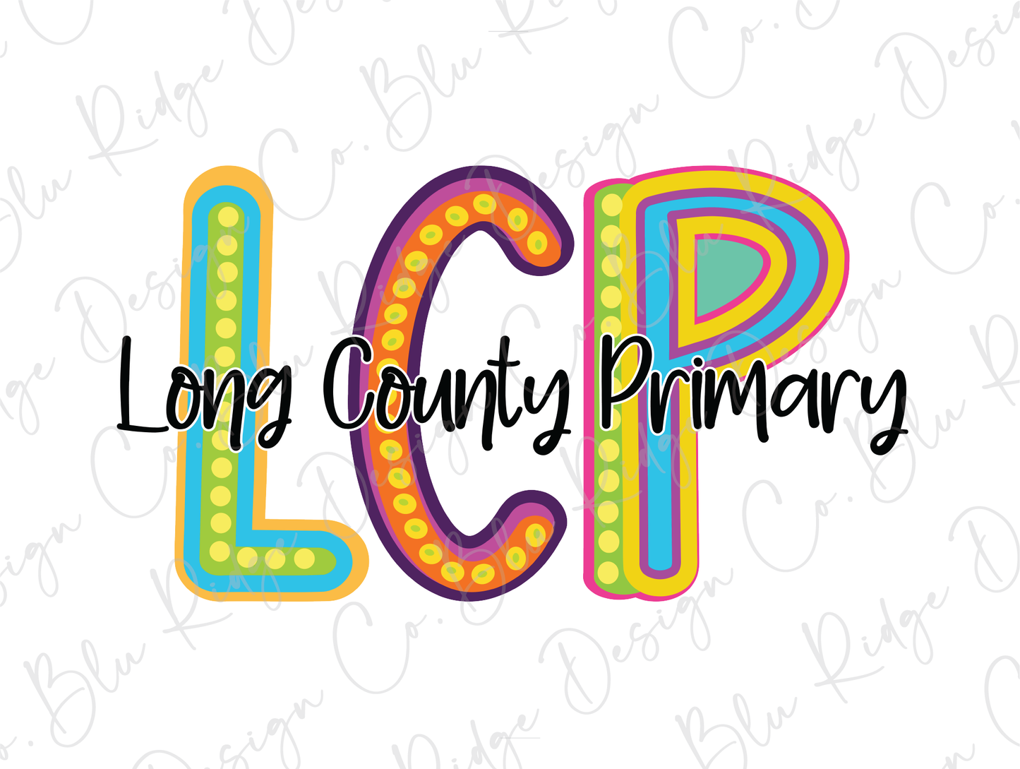 Long County Primary School LCP Initials Blue Tide School Spirit Neon Letters Graphic T-Shirt