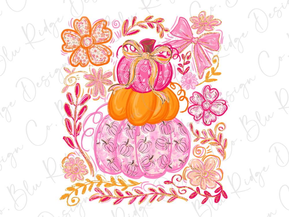 Preppy Floral Coquette Pink Pumpkin Stack Graphic T-Shirt