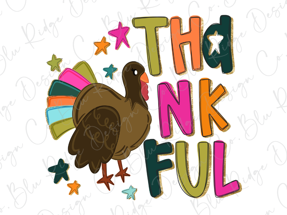 Colorful Thankful Turkey Graphic T-Shirt