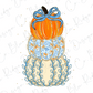 Faux Glitter Blue Floral Pumpkin Stack Graphic T-Shirt