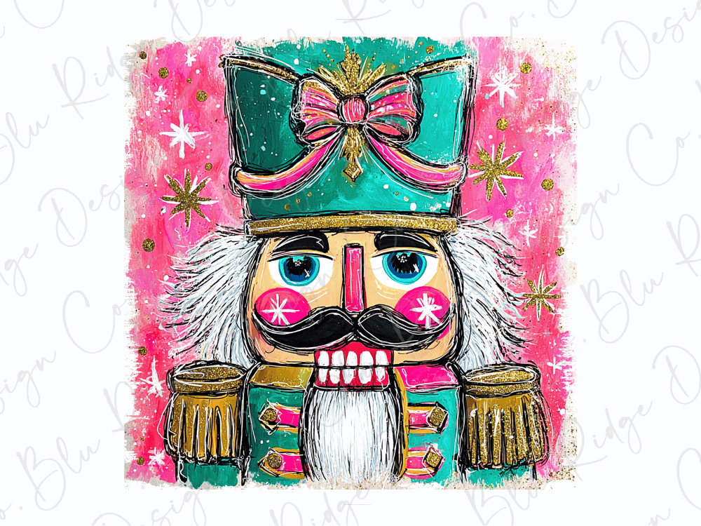 Watercolor Pink And Green Nutcracker Graphic T-Shirt