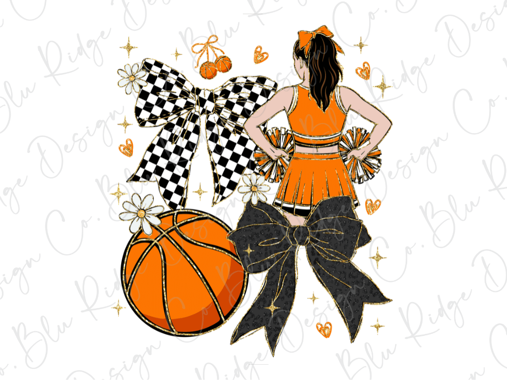 Black And Orange Preppy Basketball Cheer Graphic T-Shirt