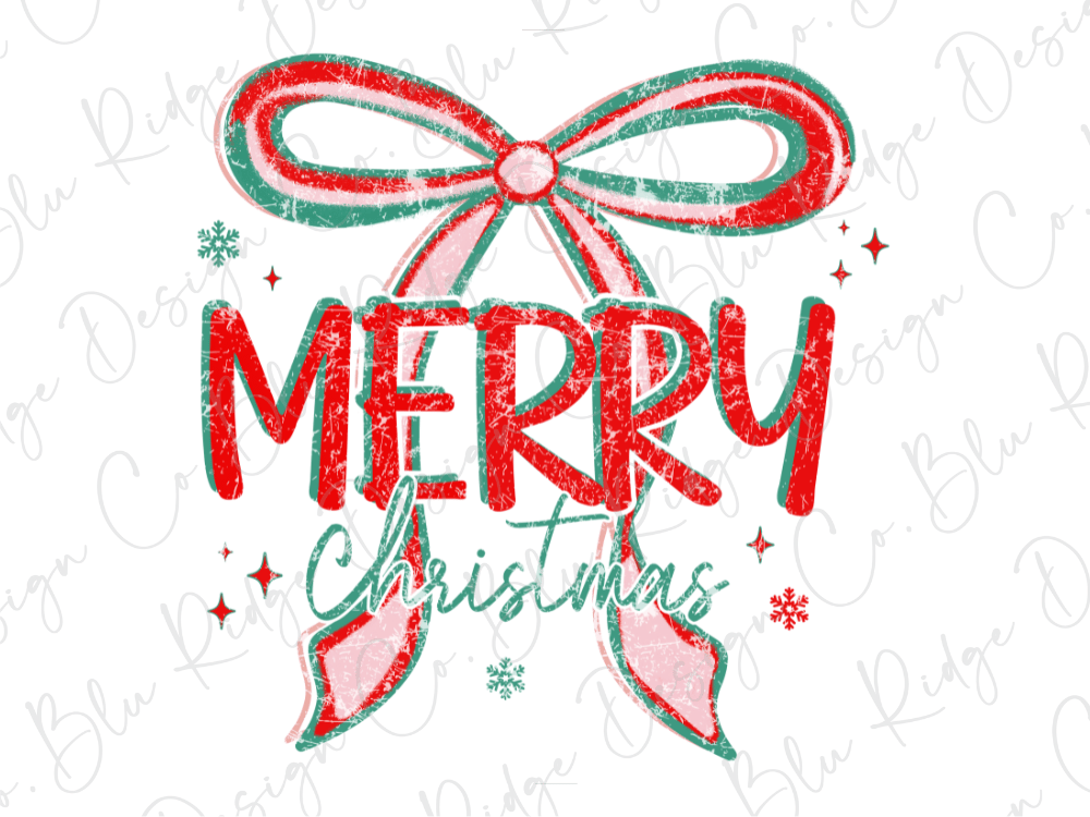 Retro Merry Christmas Bow Graphic T-Shirt
