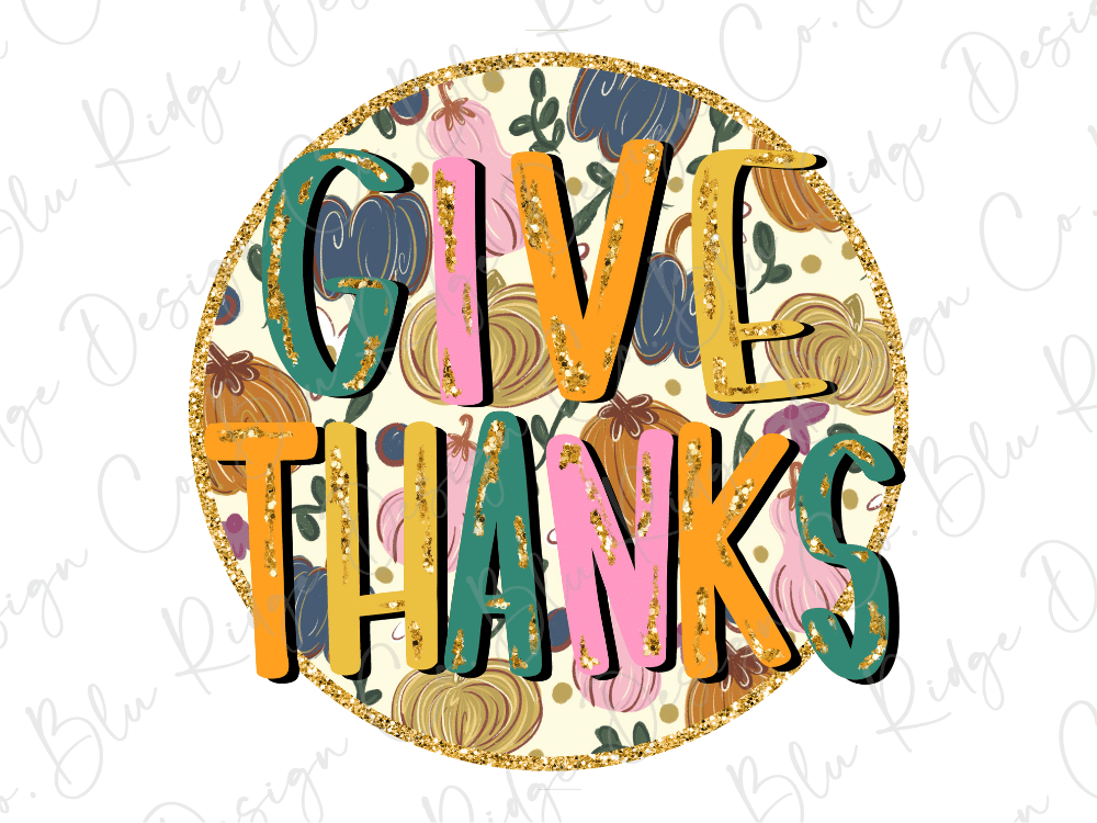 Faux Glitter Fall Floral Give Thanks Graphic T-Shirt