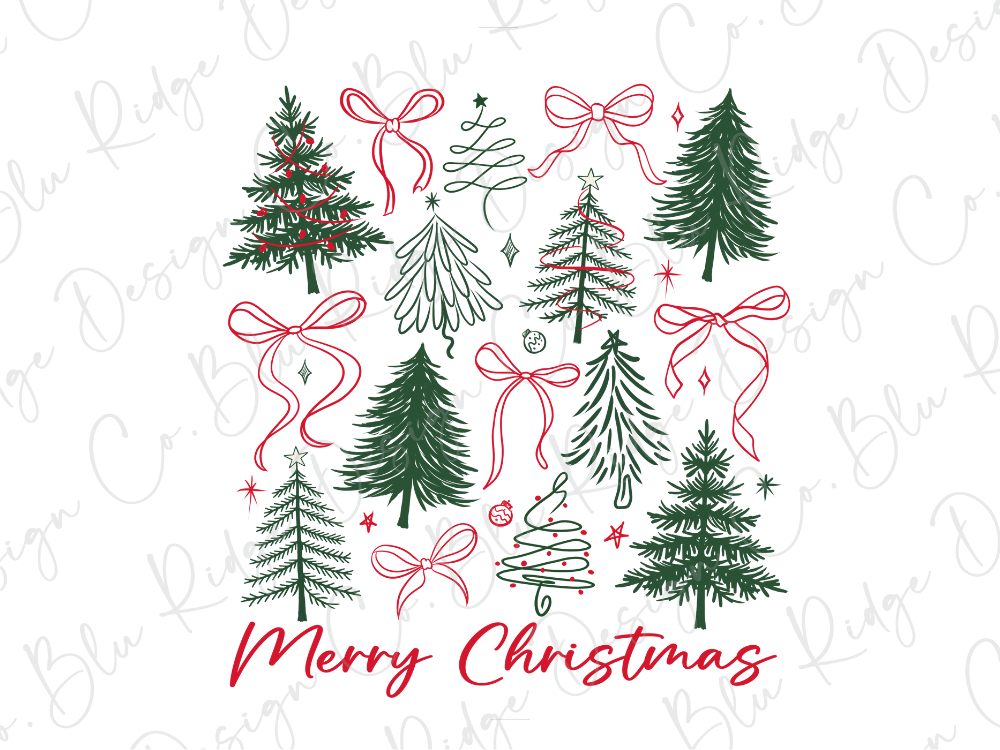 Merry Christmas Coquette Christmas Trees Graphic T-Shirt