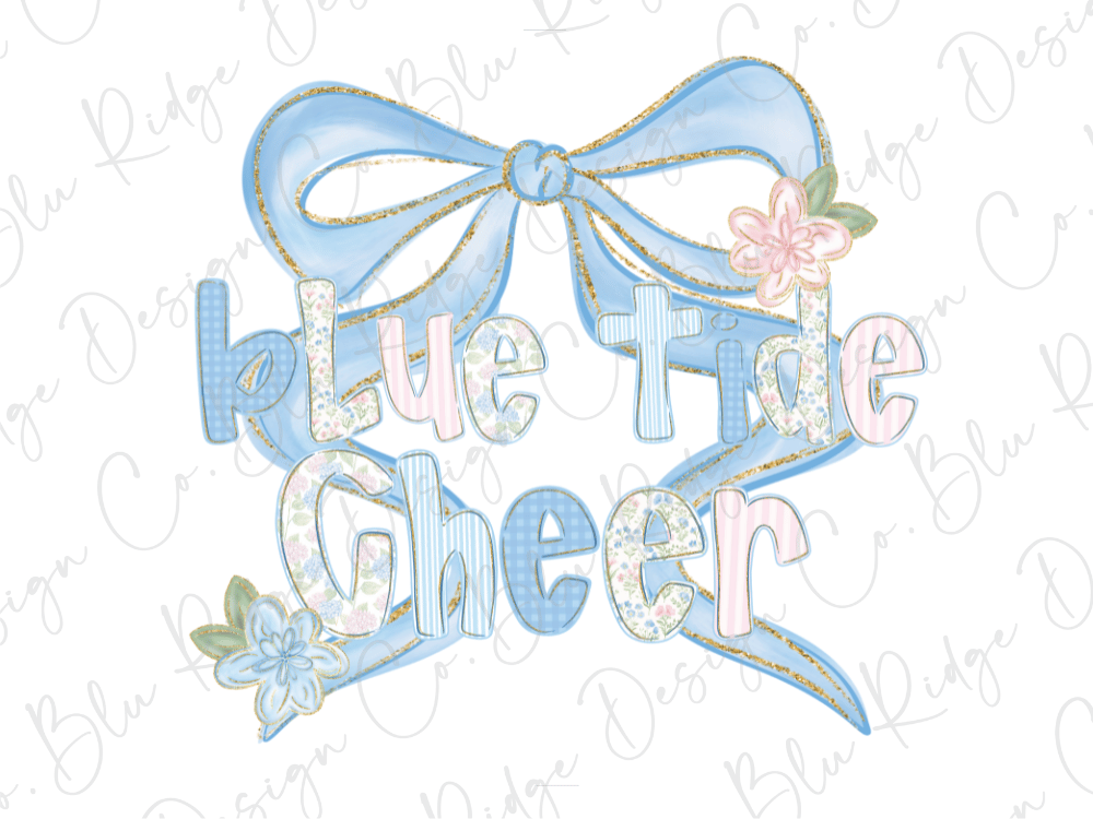 Preppy Coquette Blue Tide Cheer Graphic T-Shirt