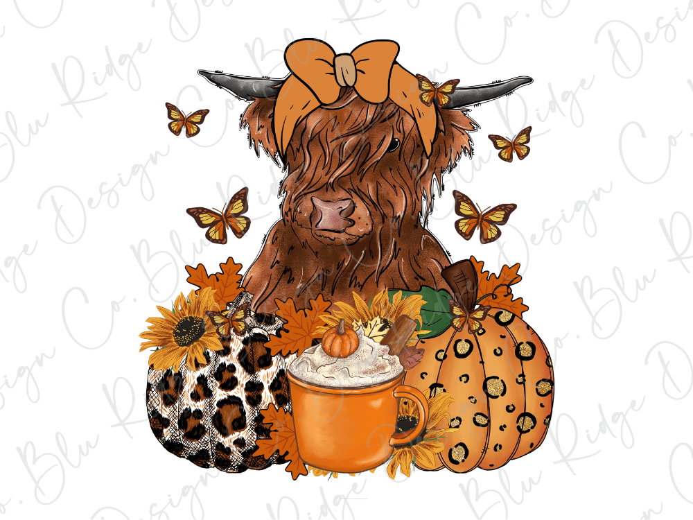 Fall Highland Cow Pumpkins and Latte Graphic T-Shirt