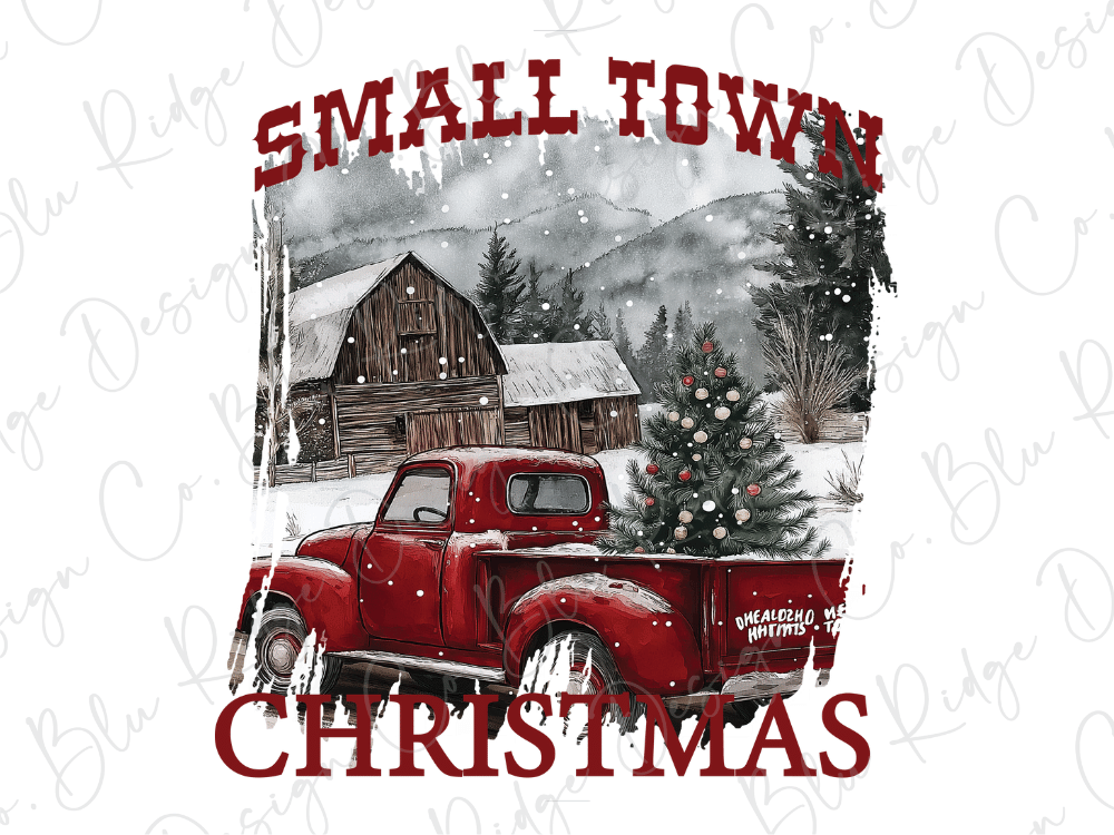 Small Town Christmas Red Truck Barn Graphic T-Shirt