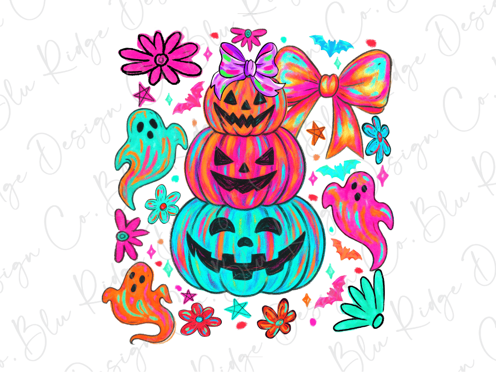 Neon Preppy Pumpkin Stack Graphic T-Shirt