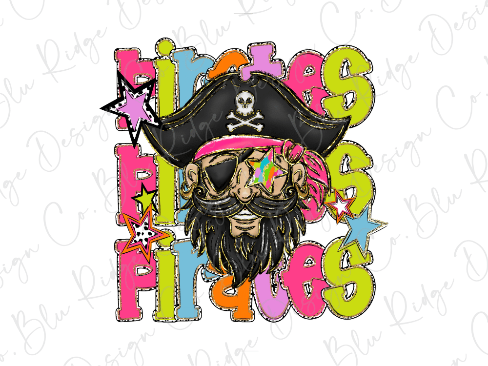 Neon Faux Glitter Pirates (Back/Pocket Combo) Graphic T-Shirt