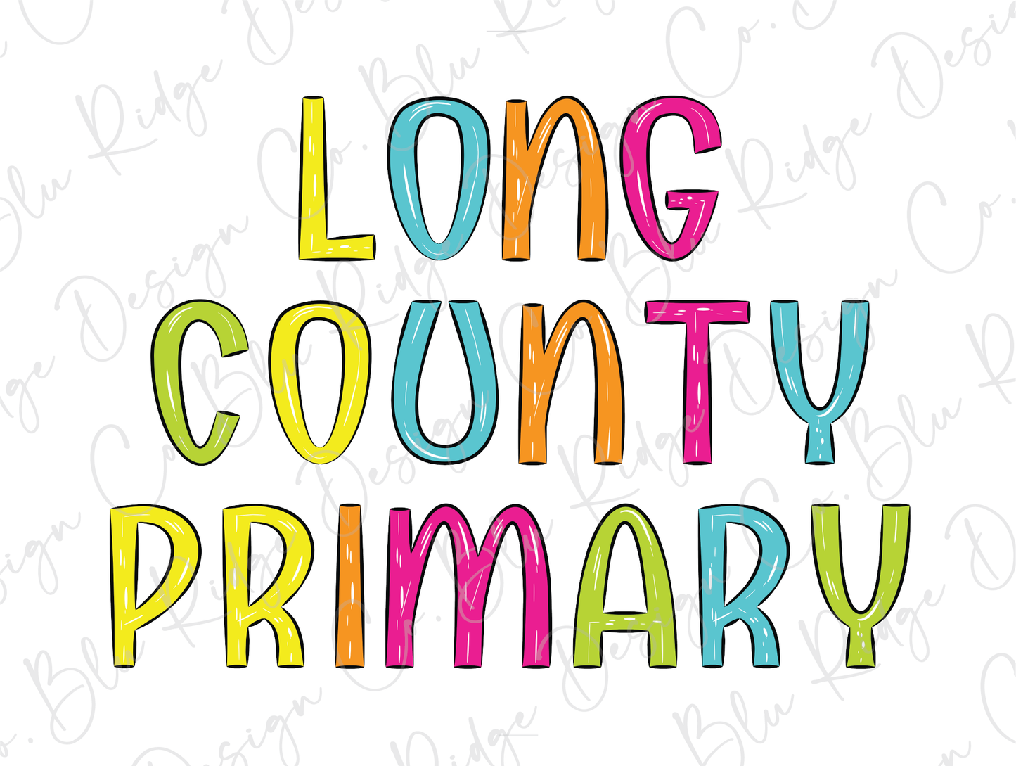Long County Primary School Blue Tide School Spirit Bright Letters Graphic T-Shirt