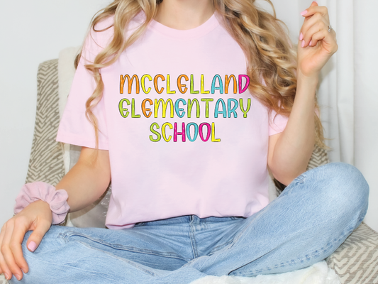McClelland Elementary School Blue Tide School Spirit Bright Letters Graphic T-Shirt