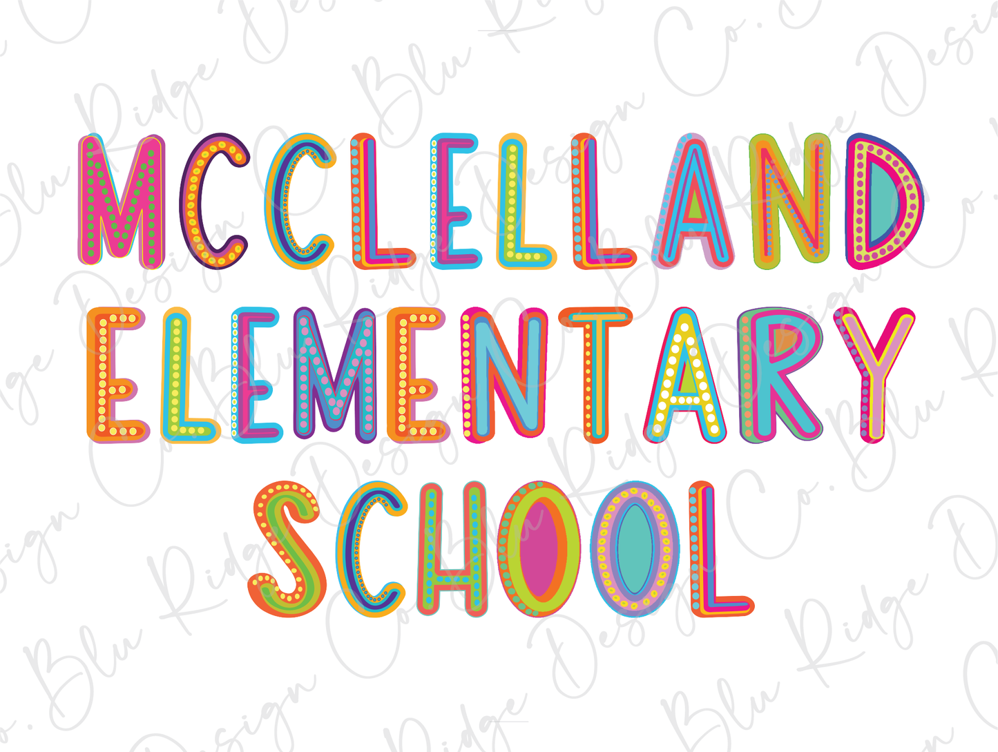 McClelland Elementary School Blue Tide School Spirit Neon Letters Graphic T-Shirt